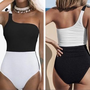 CUPSHE One Piece Swimsuit Color Block One Shoulder Bowknot Bathing Suit …